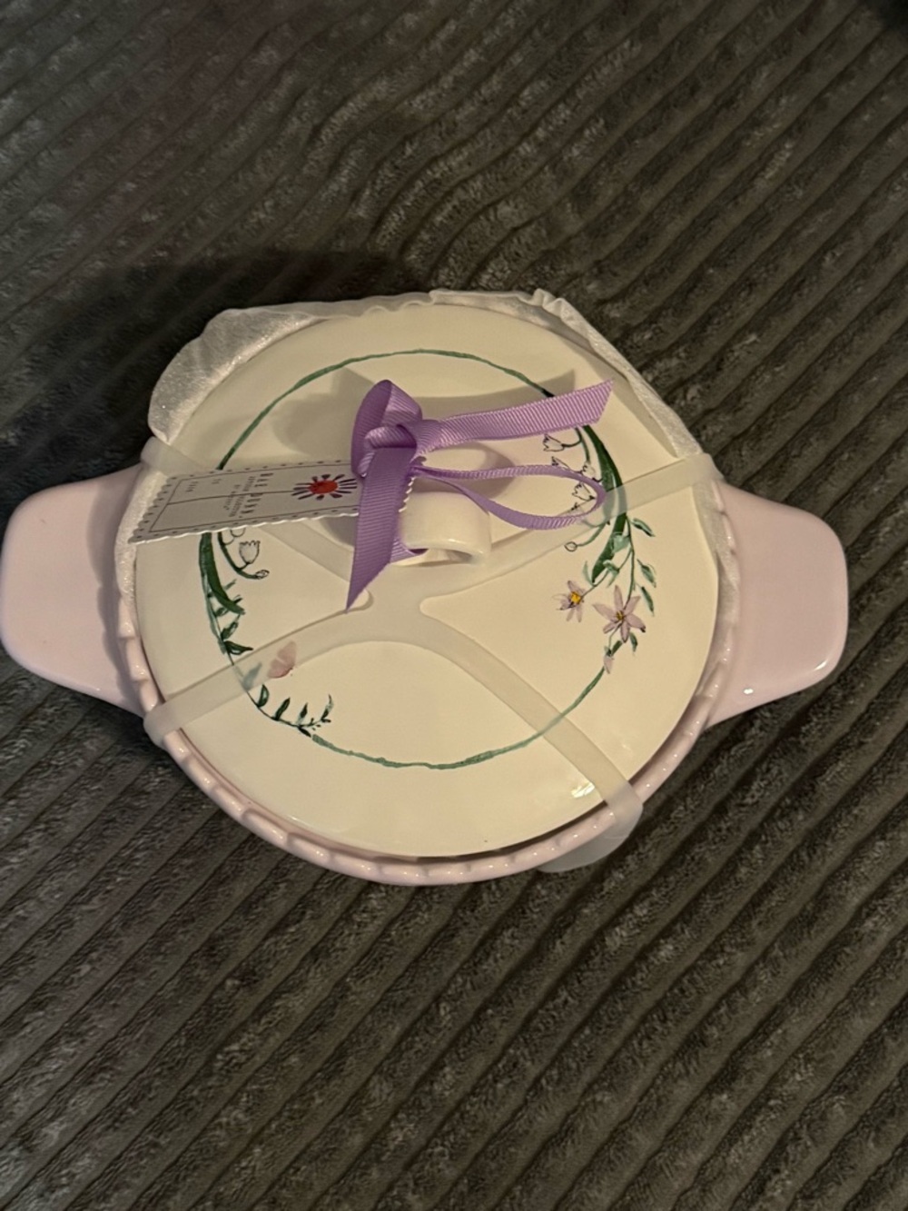 Rae Dunn Ceramic Covered Dish - Lilac & White- "Made With Love" - Picture 4 of 10